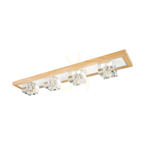 Prüfen Berko Deckenleuchte, inklusive 4xG4, Max. 2,5 W, geölte Eiche/weißes Metall/klarer Glasschirm, 68 cm