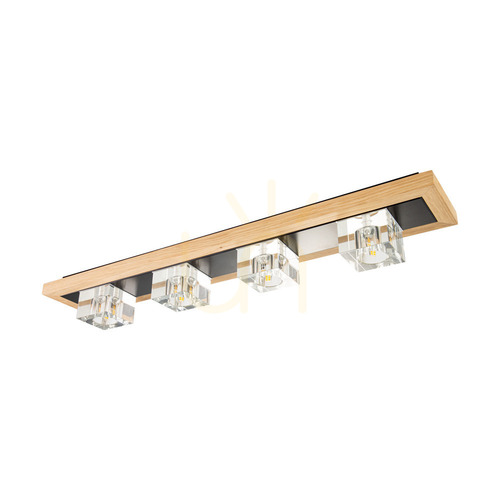 Prüfen Berko Deckenleuchte, inklusive 4xG4, Max. 2,5 W, geölte Eiche/schwarzes Metall/klarer Glasschirm, 68 cm