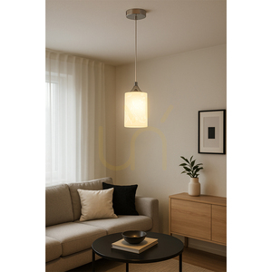 Weiße Kawiaty-Pendelleuchte, 1xE27, Max. 60 W, Metall in Chromoptik / transparentes PVC-Kabel / weißer Glasschirm, Ø 10 cm small 1