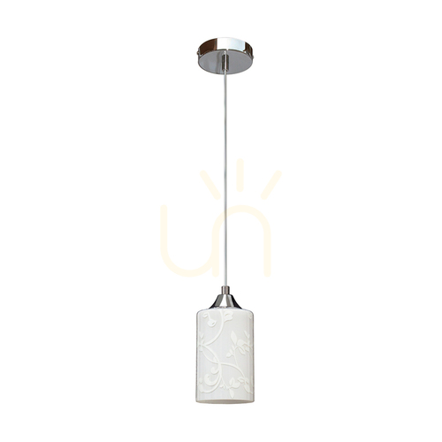 Prüfen Weiße Kawiaty-Pendelleuchte, 1xE27, Max. 60 W, Metall in Chromoptik / transparentes PVC-Kabel / weißer Glasschirm, Ø 10 cm