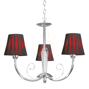 Borgia-Kronleuchter, 3xE14, Max. 40 W, Metall in Chromoptik / Lampenschirm in Rot und Schwarz, Ø 60 cm small 0