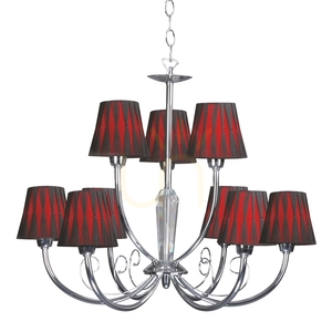 Borgia-Kronleuchter, 9xE14, Max. 40 W, Metall in Chromoptik / Lampenschirm in Rot und Schwarz, Ø 74 cm small 0