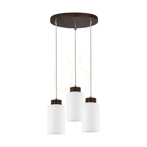 Prüfen Bosco Pendelleuchte, 3xE27, Max. 60 W, Buche und Walnussholz / transparentes PVC-Kabel / weißer Glasschirm, Ø 30 cm