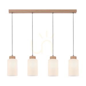 Bosco Pendelleuchte, 4xE27, Max. 60 W, Birke/transparentes PVC-Kabel/weißer Glasschirm, 75 cm small 1