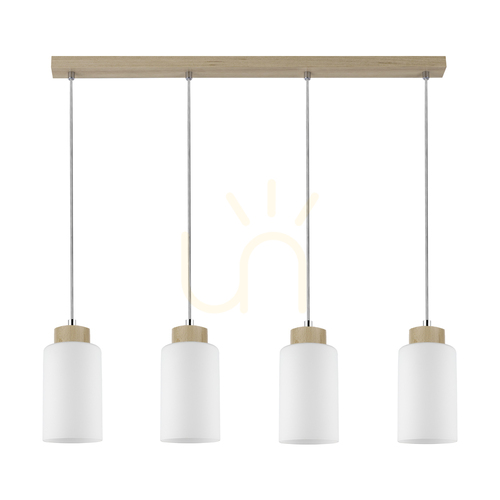 Prüfen Bosco Pendelleuchte, 4xE27, Max. 60 W, Birke/transparentes PVC-Kabel/weißer Glasschirm, 75 cm