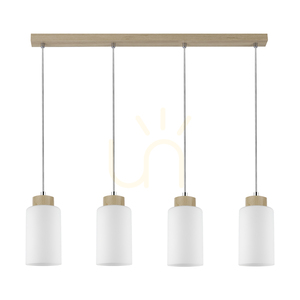 Bosco Pendelleuchte, 4xE27, Max. 60 W, Birke/transparentes PVC-Kabel/weißer Glasschirm, 75 cm small 0