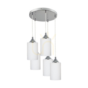 Bosco Mix Pendelleuchte, 5xE27, Max. 60 W, Metall in Chromoptik / transparentes PVC-Kabel / weißer Glasschirm, Ø 40 cm small 0