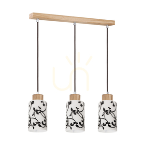 Bosco Pendelleuchte, 3xE27, Max. 60 W, geölte Eiche/Anthrazit, geflochtenes Kabel/Schwarz und Weiß, Glasschirm, 54 cm small 0