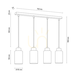 Bosco Pendelleuchte, 4xE27, Max. 60 W, geölte Eiche/Anthrazit, geflochtenes Kabel/Schwarz und Weiß, Glasschirm, 75 cm small 2