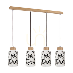 Bosco Pendelleuchte, 4xE27, Max. 60 W, geölte Eiche/Anthrazit, geflochtenes Kabel/Schwarz und Weiß, Glasschirm, 75 cm small 0