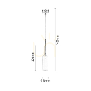 Flaschen-Pendelleuchte, inklusive 1x LED 3000 K, 3 W, Metall in Chrom / transparentes PVC-Kabel / gelber Glasschirm, Ø 8 cm small 2