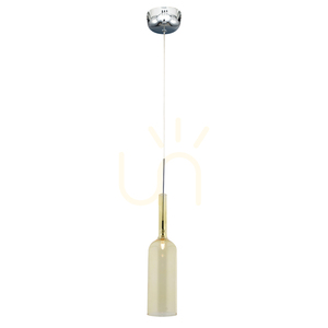 Flaschen-Pendelleuchte, inklusive 1x LED 3000 K, 3 W, Metall in Chrom / transparentes PVC-Kabel / gelber Glasschirm, Ø 8 cm small 0