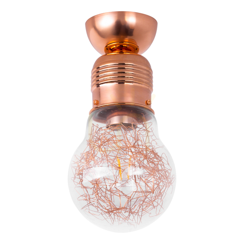 Prüfen Deckenleuchte mit Glühbirne, 1xE27, Max. 60 W, Kupfermetall/klarer Glasschirm, Ø 14 cm