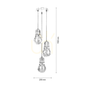 Glühbirnen-Pendelleuchte 3×E27 Max. 60 W, Kupfermetall / transparentes PVC-Kabel / transparenter Glasschirm, Ø 20 cm small 4