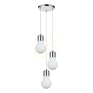 Glühbirnen-Pendelleuchte, 3xE27, Max. 60 W, Metall in Chromoptik / transparentes PVC-Kabel / weißer Glasschirm, Ø 33 cm small 0