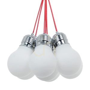 Glühbirnen-Pendelleuchte, 7xE27, Max. 60 W, Metall in Chromoptik / rot geflochtenes Kabel / weißer Glasschirm, Ø 45 cm small 1