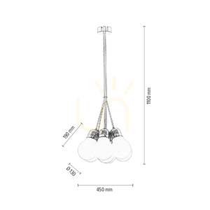 Glühbirnen-Pendelleuchte, 7xE27, Max. 60 W, Metall in Chromoptik / rot geflochtenes Kabel / weißer Glasschirm, Ø 45 cm small 3