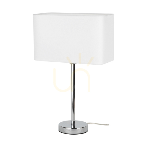 Prüfen Cadre Tischlampe, 1xE27, Max. 25 W, Metall in Chromoptik / transparentes PVC-Kabel / weißer Lampenschirm, 30 cm