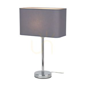 Cadre Tischlampe, 1xE27, Max. 25 W, Metall in Chromoptik / transparentes PVC-Kabel / grauer Lampenschirm, 30 cm small 1