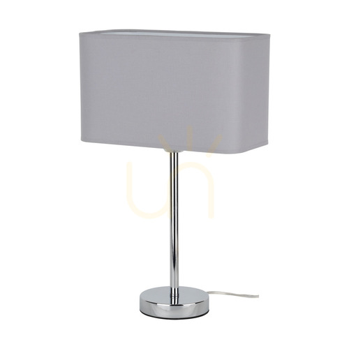 Prüfen Cadre Tischlampe, 1xE27, Max. 25 W, Metall in Chromoptik / transparentes PVC-Kabel / grauer Lampenschirm, 30 cm