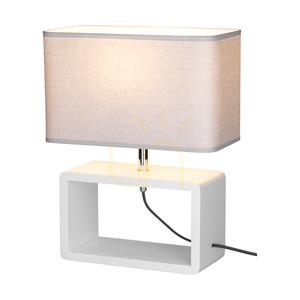 Cadre Quadrat Tischlampe, 1xE27, Max. 25 W, weißes Buchenholz, geflochtenes Kabel/grau, 30 cm Lampenschirm small 1