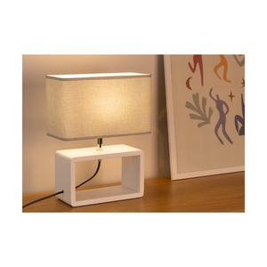 Cadre Quadrat Tischlampe, 1xE27, Max. 25 W, weißes Buchenholz, geflochtenes Kabel/grau, 30 cm Lampenschirm small 4