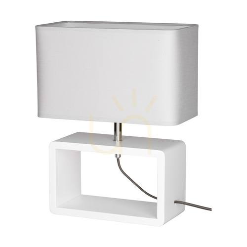 Prüfen Cadre Quadrat Tischlampe, 1xE27, Max. 25 W, weißes Buchenholz, geflochtenes Kabel/grau, 30 cm Lampenschirm