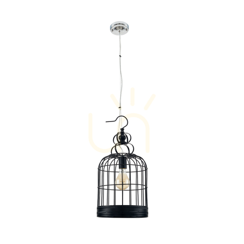 Prüfen Käfig-Pendelleuchte, 1xE27, Max. 60 W, schwarzes Metall, Ø 25 cm
