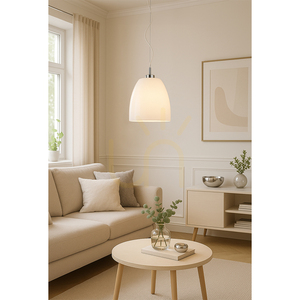 Campana Pendelleuchte, 1xE27, Max. 60 W, Metall in Chromoptik / transparentes PVC-Kabel / weißer Glasschirm, Ø 30 cm small 1