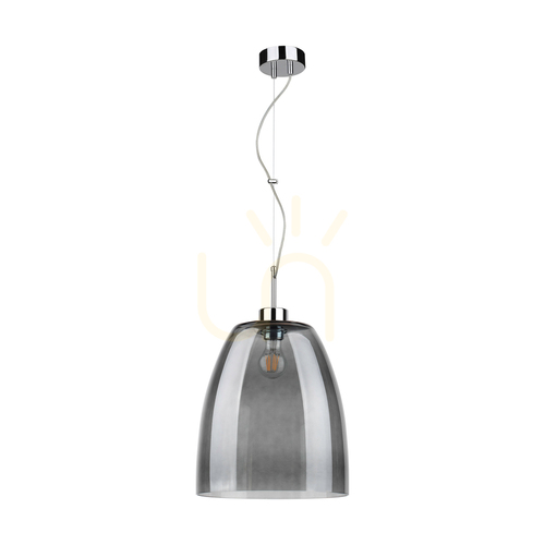 Prüfen Campana Pendelleuchte, 1xE27, Max. 60 W, Metall in Chromoptik / transparentes PVC-Kabel / Lampenschirm aus Rauchglas, Ø 30 cm