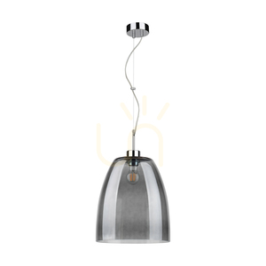 Campana Pendelleuchte, 1xE27, Max. 60 W, Metall in Chromoptik / transparentes PVC-Kabel / Lampenschirm aus Rauchglas, Ø 30 cm small 0