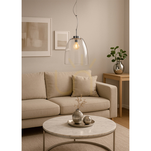 Campana Pendelleuchte, 1xE27, Max. 60 W, Metall in Chromoptik / transparentes PVC-Kabel / transparenter Glasschirm, Ø 30 cm small 1