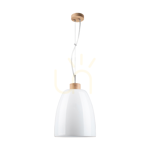 Prüfen Campana Pendelleuchte, 1xE27, Max. 60 W, geölte Eiche / transparentes PVC-Kabel / weißer Glasschirm, Ø 30 cm