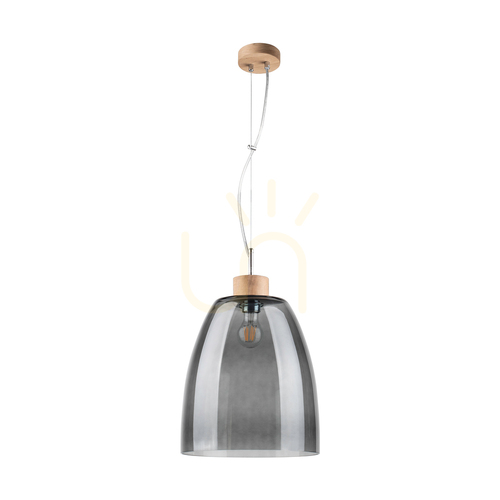 Prüfen Campana Pendelleuchte, 1xE27, Max. 60 W, geölte Eiche / transparentes PVC-Kabel / Lampenschirm aus Rauchglas, Ø 30 cm