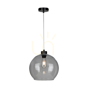 Canberra Pendelleuchte, 1xE27, Max. 60 W, schwarzes Metall / transparentes PVC-Kabel / Lampenschirm aus Rauchglas, Ø 30 cm small 1