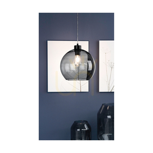 Canberra Pendelleuchte, 1xE27, Max. 60 W, schwarzes Metall / transparentes PVC-Kabel / Lampenschirm aus Rauchglas, Ø 30 cm small 2