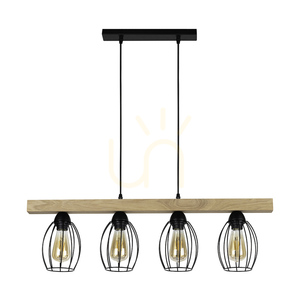 Carlo Pendelleuchte 4xE27 Max. 60 W, geölte Eiche/schwarzes Metall/schwarzes PVC-Kabel/schwarzer Metallschirm, 86 cm small 0