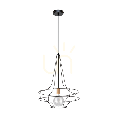 Prüfen Casa Rina Pendelleuchte 1xE27 Max. 60 W, geölte Eiche/schwarzes Metall/schwarzes PVC-Kabel, Ø 48 cm