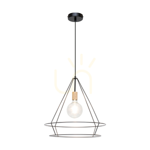 Casa Triango Pendelleuchte 1xE27 Max. 60 W, geölte Eiche/schwarzes Metall/schwarzes PVC-Kabel, Ø 48 cm small 1