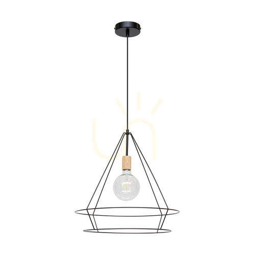 Prüfen Casa Triango Pendelleuchte 1xE27 Max. 60 W, geölte Eiche/schwarzes Metall/schwarzes PVC-Kabel, Ø 48 cm