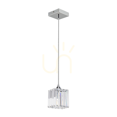 Prüfen Casino-Pendelleuchte, 1xE27, Max. 60 W, Metall in Chromoptik / transparentes PVC-Kabel / transparenter Kristallschirm, 13 cm