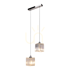 Casino-Pendelleuchte, 2xE27, Max. 60 W, Metall in Chromoptik / transparentes PVC-Kabel / transparenter Kristallschirm, 33 cm small 1