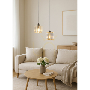 Casino-Pendelleuchte, 2xE27, Max. 60 W, Metall in Chromoptik / transparentes PVC-Kabel / transparenter Kristallschirm, 33 cm small 3