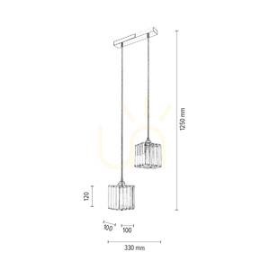 Casino-Pendelleuchte, 2xE27, Max. 60 W, Metall in Chromoptik / transparentes PVC-Kabel / transparenter Kristallschirm, 33 cm small 4