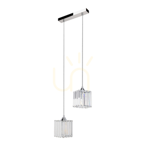 Casino-Pendelleuchte, 2xE27, Max. 60 W, Metall in Chromoptik / transparentes PVC-Kabel / transparenter Kristallschirm, 33 cm small 0
