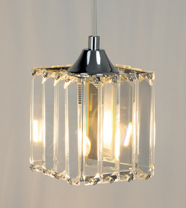 Casino-Pendelleuchte, 4xE27, Max. 60 W, Metall in Chromoptik / transparentes PVC-Kabel / transparenter Kristallschirm, 33 cm small 2