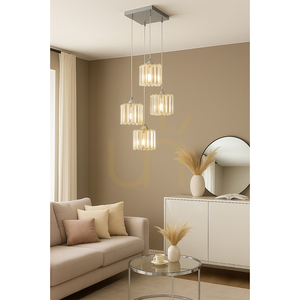 Casino-Pendelleuchte, 4xE27, Max. 60 W, Metall in Chromoptik / transparentes PVC-Kabel / transparenter Kristallschirm, 33 cm small 3
