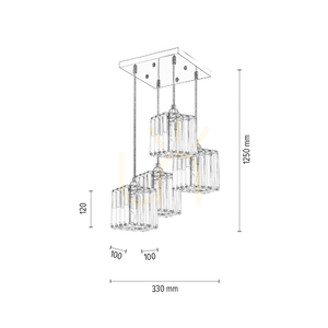 Casino-Pendelleuchte, 4xE27, Max. 60 W, Metall in Chromoptik / transparentes PVC-Kabel / transparenter Kristallschirm, 33 cm small 4
