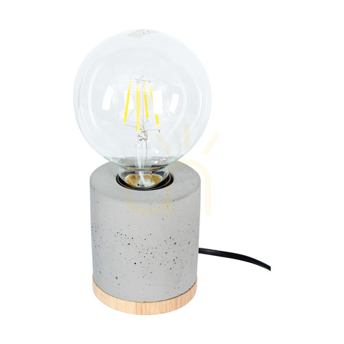 Prüfen Tischlampe „Cesar“, 1xE27, Max. 25 W, geölte Eiche/grauer Beton/schwarzes geflochtenes Kabel, Ø 10 cm