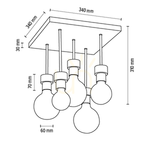 Chandelle Deckenleuchte, 5xE27, Max. 40 W, geölte Eiche/schwarzes Metall, 34 cm small 4